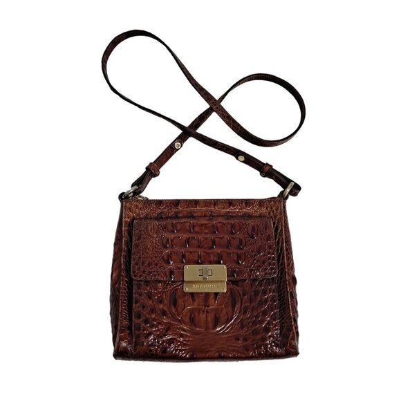 Brahman Melbourne Purse Crossbody Croc Embossed Leather Turn Lock Small READ - Picture 1 of 16